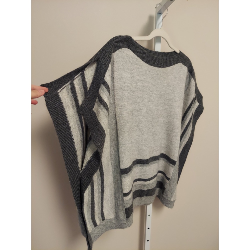 Zenergy by Chicos Striped Poncho Sweater FLAW Grey Charcoal Boat Neck S/M